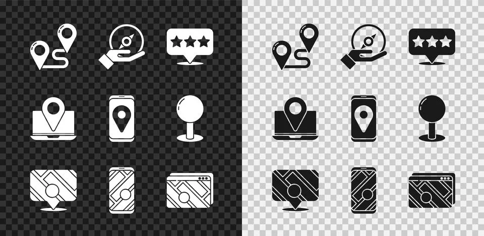 Set Route location, Compass, Map pointer with star, Infographic of city map Stock Illustration