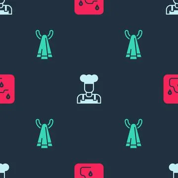 Set Route location, Cook and Towel hanger on seamless pattern. Vector Stock Illustration