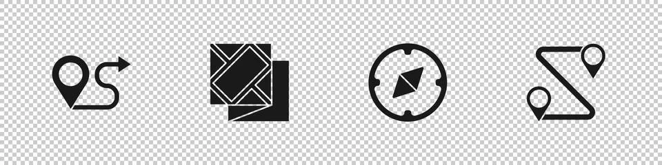 Set Route location, Folded map, Compass and icon. Vector 스톡 일러스트
