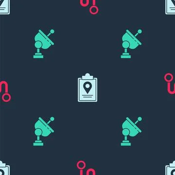 Set Route location, Folded map with marker and Radar on seamless pattern. Vector イラスト素材