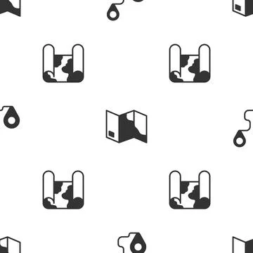 Set Route location, Folded map and on seamless pattern. Vector Stock Illustration