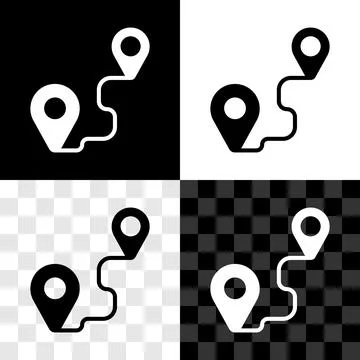 Set Route location icon isolated on black and white, transparent background. Map Stock Illustration