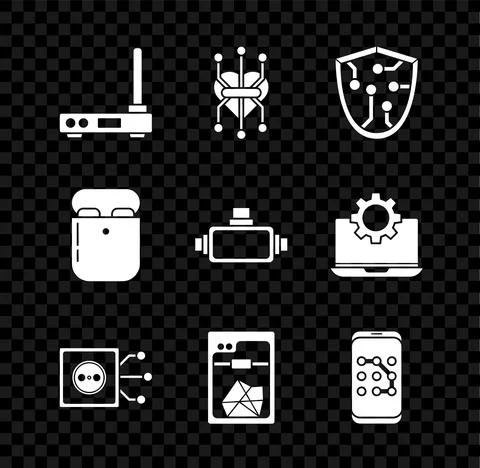 Set Router and wi-fi signal, Processor, Cyber security, Remote control, 3D Stock Illustration