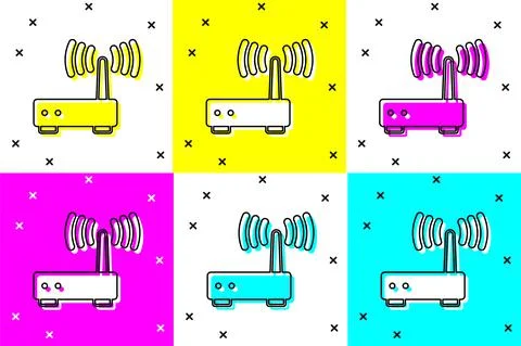 Set Router and wi-fi signal icon isolated on color background. Wireless ethernet Stock Illustration