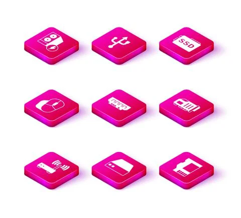 Set Router and wi-fi signal, Server, Data, Web Hosting, Computer mouse, RAM イラスト素材