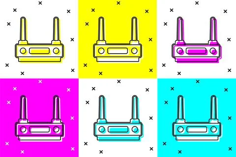Set Router and wi-fi signal icon isolated on color background. Wireless ethernet Stock Illustration