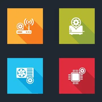 Set Router and wi-fi setting, Toaster, Air conditioner and Processor icon 스톡 일러스트