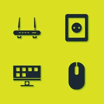 Set Router and wi-fi signal, Computer mouse, Smart Tv and Electrical outlet i Stock Illustration