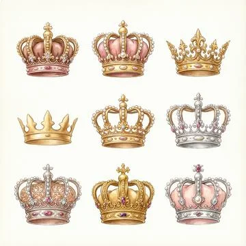 Set of royal crowns with on white background Stockillustratie