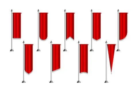 Set of Royal flags set collection. Torn royal Medieval banners and trophy l.. Illustrazione stock