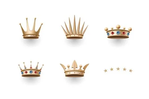 Set of royal gold crown and five stars icons Stock Illustration
