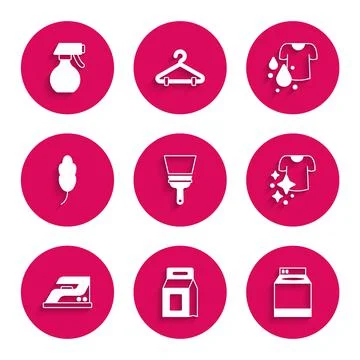 Set Rubber cleaner for windows, Laundry detergent, Washer, Drying clothes Stock Illustration