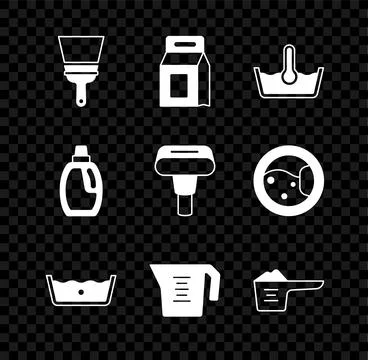 Set Rubber cleaner for windows, Laundry detergent, Temperature wash, Measuring Stock Illustration