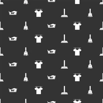Set Rubber plunger, Feather broom, Temperature wash and Drying clothes on sea Stock Illustration