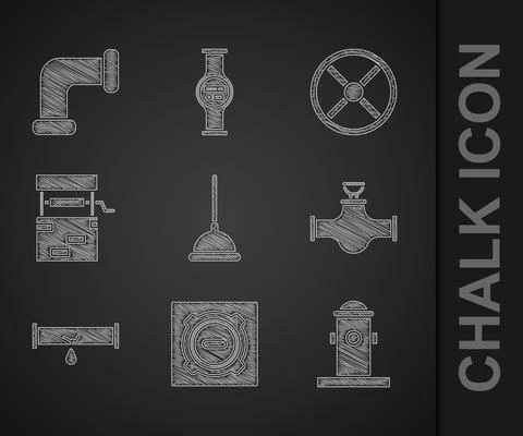 Set Rubber plunger, Manhole sewer cover, Fire hydrant, Industry pipe and valve Illustration