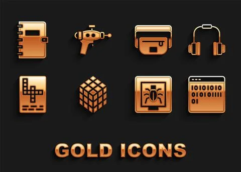 Set Rubik cube, Headphones, Binary code, Insects frame, Crossword, Waist bag of 库存插图