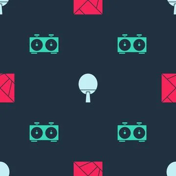 Set Rubik cube, Racket and Time chess clock on seamless pattern. Vector 스톡 일러스트