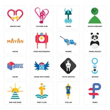 Set of ruble, stellar, rise and shine, white spartan, house, mower, mayan, vi Free Stock Illustration