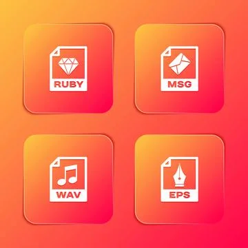 Set RUBY file document, MSG, WAV and EPS icon. Vector Illustrazione stock