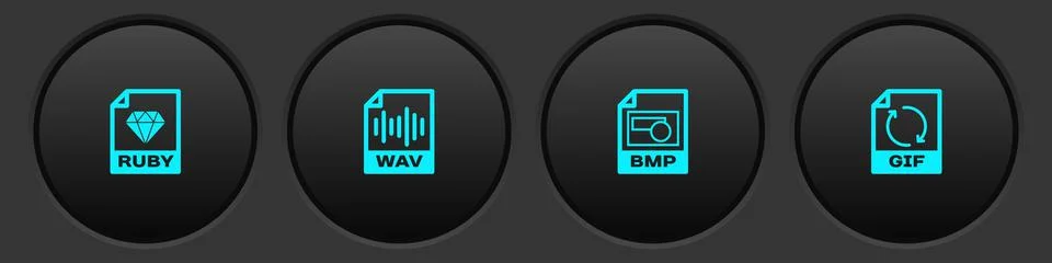 Set RUBY file document, WAV, BMP and GIF icon. Vector イラスト素材