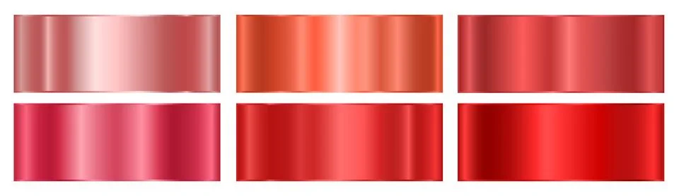 A set of ruby, red glossy metallic gradients on a white background. Stock Illustration