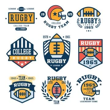 Set of Rugby Emblem Vector Illustrations in Flat Design Stock Illustration