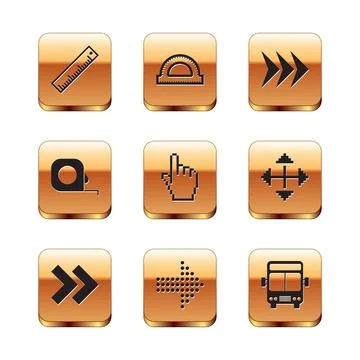 Set Ruler, Arrow, Dots arrow, Pixel hand cursor, Roulette construction, Bus and Stock Illustration