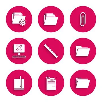 Set Ruler, File document and binder clip, Document folder, Computer with 스톡 일러스트
