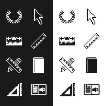 Set Ruler, Measuring height and length, Laurel wreath, Pixel arrow cursor, .. Illustrazione stock