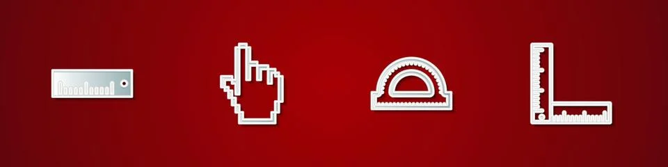 Set Ruler, Pixel hand cursor, Protractor grid and Folding ruler icon. Vector Stock Illustration