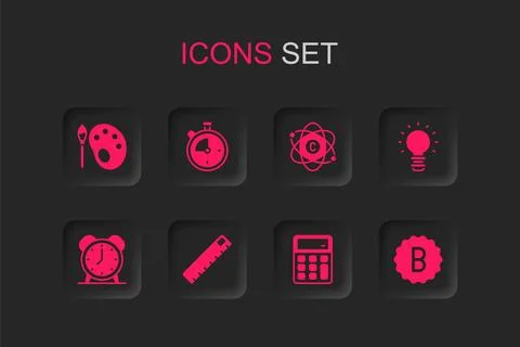 Set Ruler, Stopwatch, Paint brush with palette, Calculator, Creative lamp l.. イラスト素材
