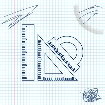 Set ruler, triangular ruler and protractor line sketch icon isolated on white Stock Illustration