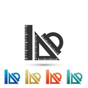 Set ruler, triangular ruler and protractor icon isolated on white background Illustrazione stock