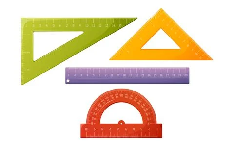 Set of rulers, semicircular, triangle, straight, protractor, vector Stock Illustration