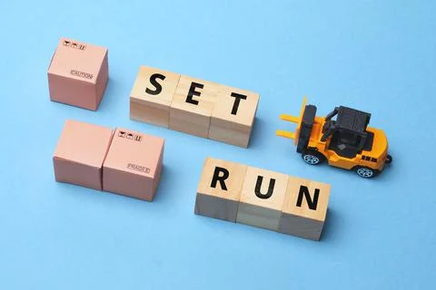 Set Run Courier Industry Term of pre-planned delivery Stock Photos