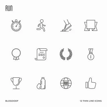 Set of running competition thin line icons. Vector illustration. Stock Illustration