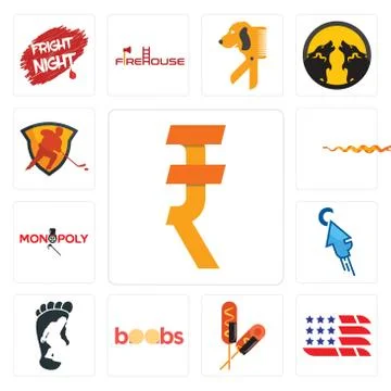 Set of rupee, american flag, corn dog, boobs, bigfoot, fastclick, monopoly, r Free Stock Illustration