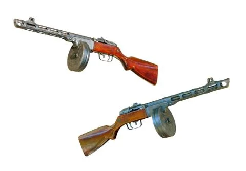 Set of russian PPsH machine gun taken closeup.Isolated. Stock-Fotos