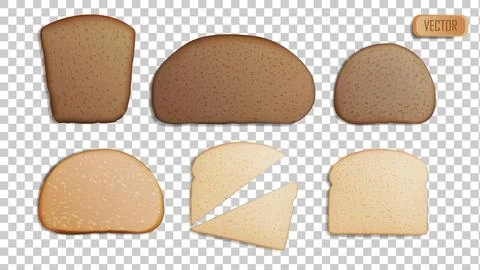 Set of rye and wheat slices of bread. Realistic isolated on transparent Illustrazione stock