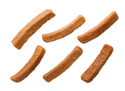 Set of rye croutons on a white background. Top view Stock Photos