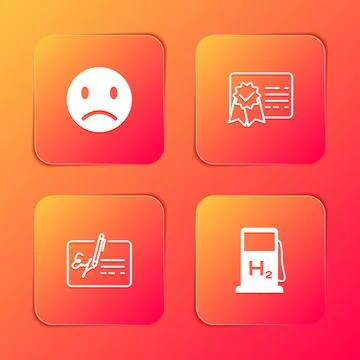 Set Sad smile, Certificate template, Signed document and Hydrogen filling Stock Illustration