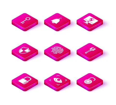 Set Safe combination lock, Eye scan, Shield, Fingerprint, wheel, Key, Computer Stock Illustration