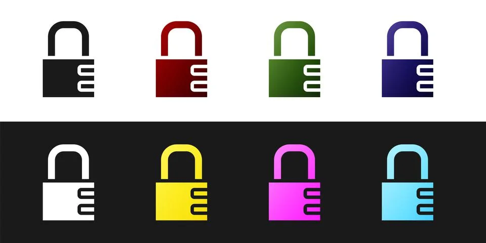 Set Safe combination lock icon isolated on black and white background イラスト素材