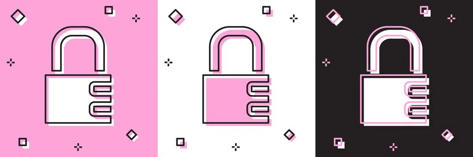 Set Safe combination lock icon isolated on pink and white, black background Stock Illustration