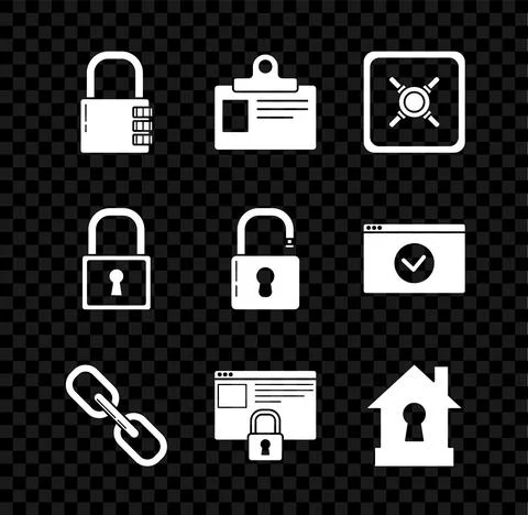 Set Safe combination lock, Identification badge, Chain link, Secure your site イラスト素材