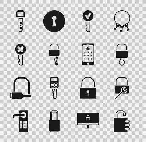 Set Safe combination lock, Lock repair, and key, Key, picks for picking, Wrong Stock Illustration