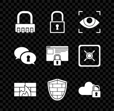 Set Safe combination lock Lock Eye scan Firewall security wall Shield with cy 库存插图