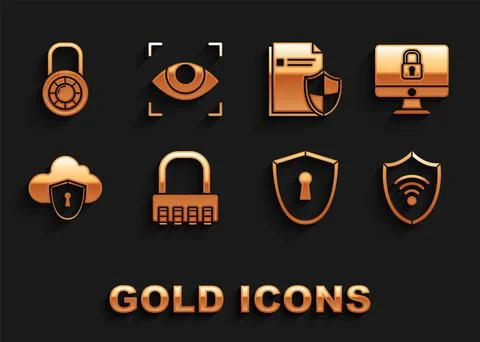 Set Safe combination lock Lock computer monitor screen Shield with WiFi wirel Stock Illustration