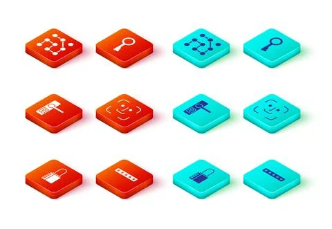 Set Safe combination lock, Password protection, Door handle, Face recognition Illustration