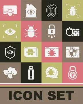 Set Safe combination lock, Shield with brick wall, Firewall, security Stock Illustration